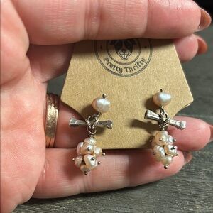 Silver and Pale Pink‎ Pearl Drop Earrings